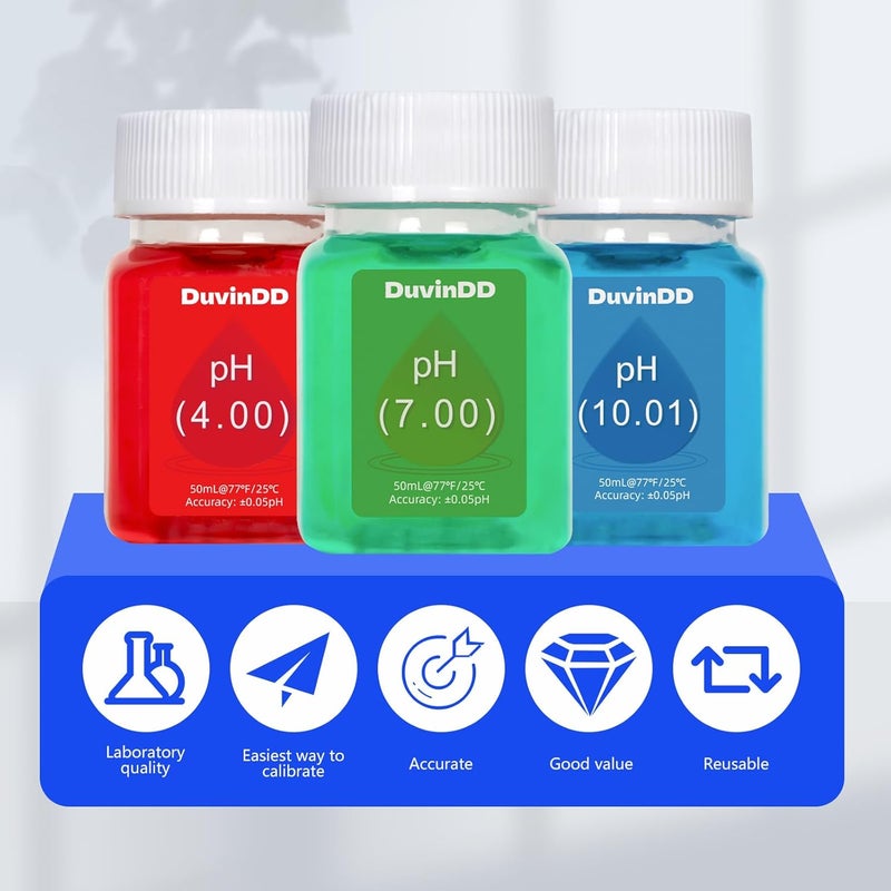 DuvinDD pH Calibration Buffer Solution Kit pH 4.00/7.00/10.01, for Precisely Calibrate pH Meter and pH Tester, Plus 30ml KCL pH Probe Storage Solution - Image 5